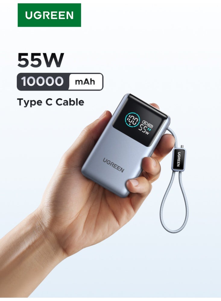 10000mAh Power Bank Fast Charging 55W Output with Built-in Cable, Compact Portable Charger Battery Pack with Smart Digital Display, 35W Fast Input, Powerbank for Samsung, iPhone, Xiaomi Devices and Travel Use 10000 55W